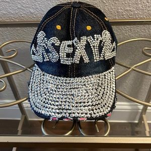 Denim distressed Ball cap with Crystal Lettering & Design